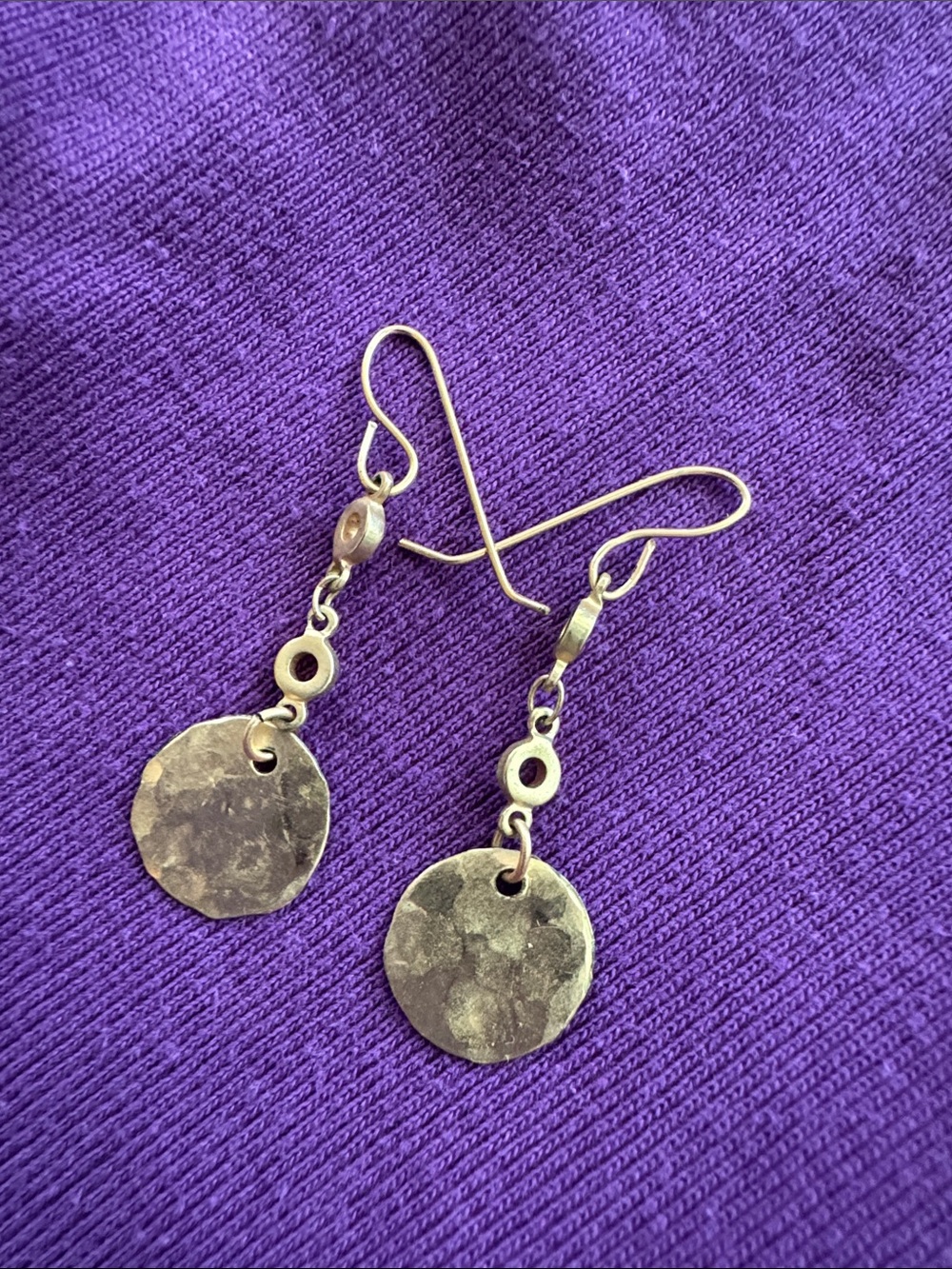 Hammered Disc Drop Earrings in Gold